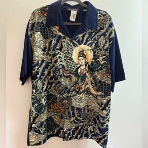Dragonfly Blue Dragon And Goddess Hawaiian Button Down Shirt XL